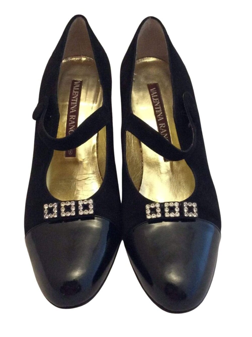 Mary Janes Size 6.5 Black Suede Leather Low Heel Elegant Fancy